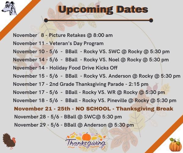 Upcoming Dates through November