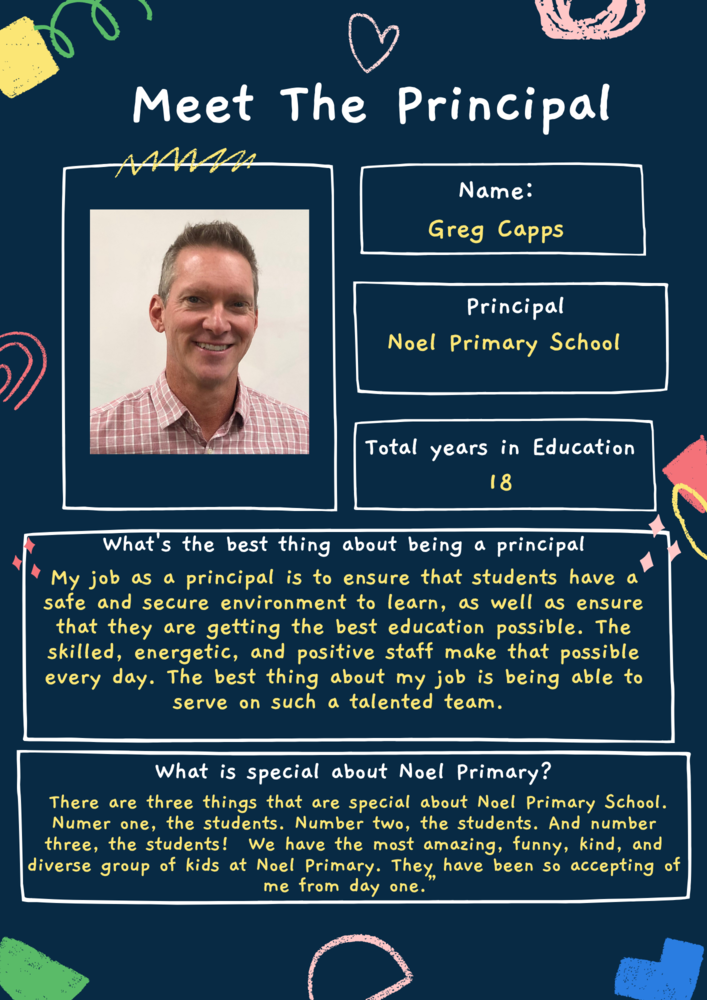 Greg Capps, Principal, Noel Primary