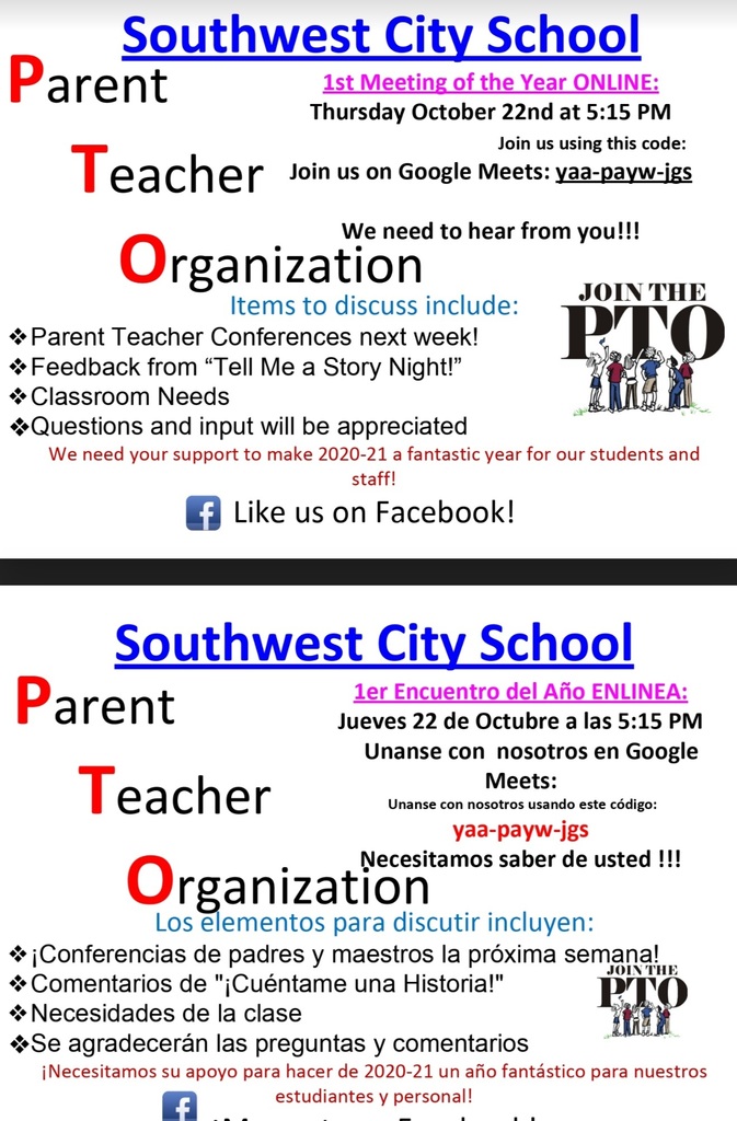 PTO - Virtual Meeting - 10/22/2020 @ 5:15 P.M. on Google Meets