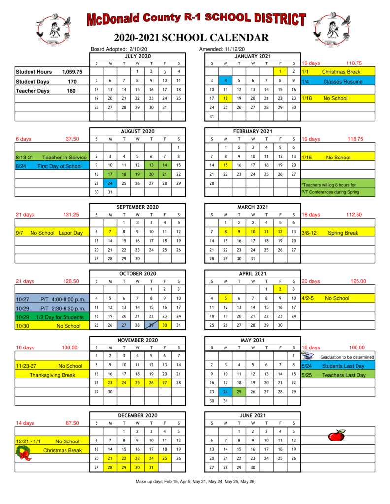 Amended 20/21 School Calendar