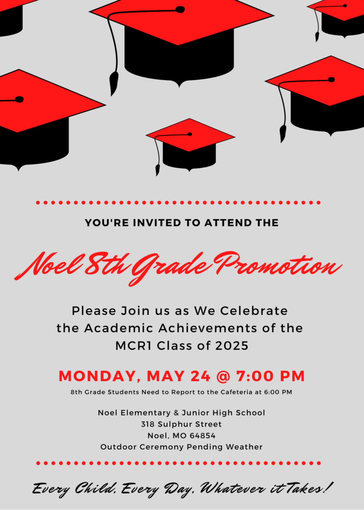 8th grade promotion photos flyer.  Red, black, and gray text and graphics.